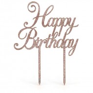 Rose Gold Glitter Acrylic Happy Birthday Cake Topper